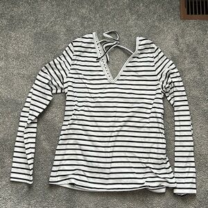 SHEIN Black and White Striped Long Sleeve Top